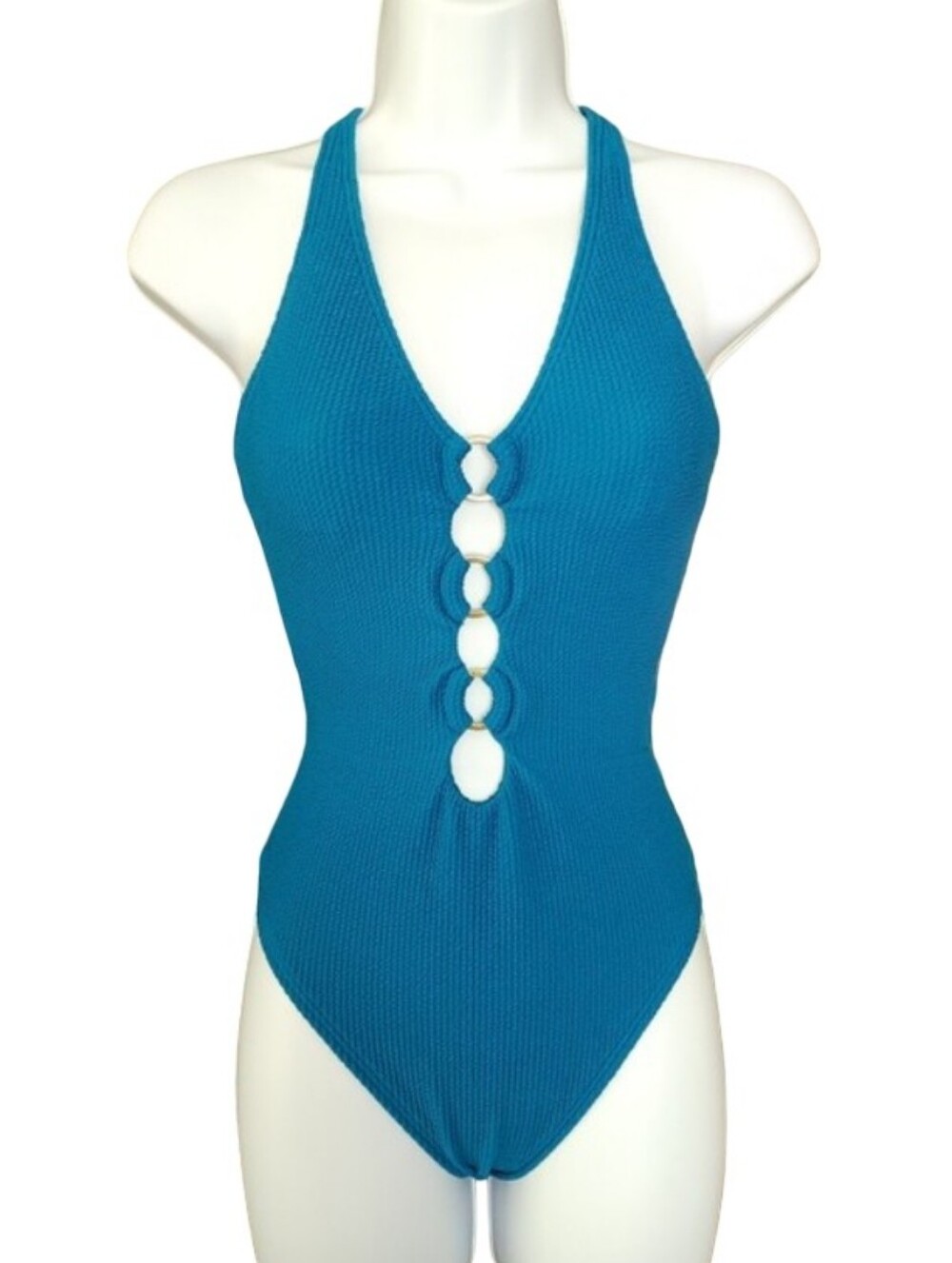 Michael Michael Kors NWOT Teal Texture One Piece Swimsuit Size 6 Cutout O-rings